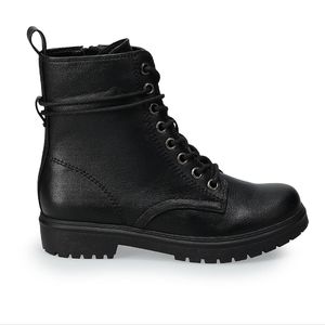 Kohl's Women's SO Bowfin Black Laced Combat Boots Side Zip Sz 7 Gently Worn